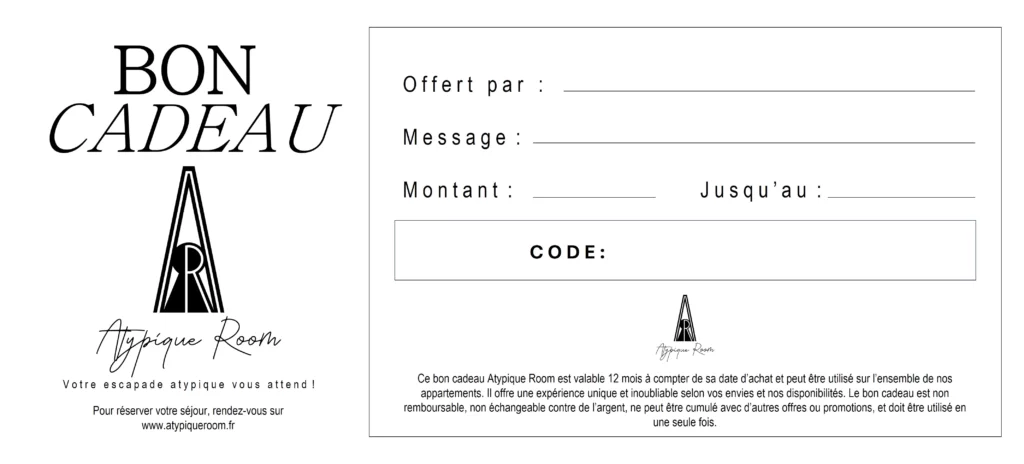 Carte cadeau Atypique Room pour une nuit insolite à Niort